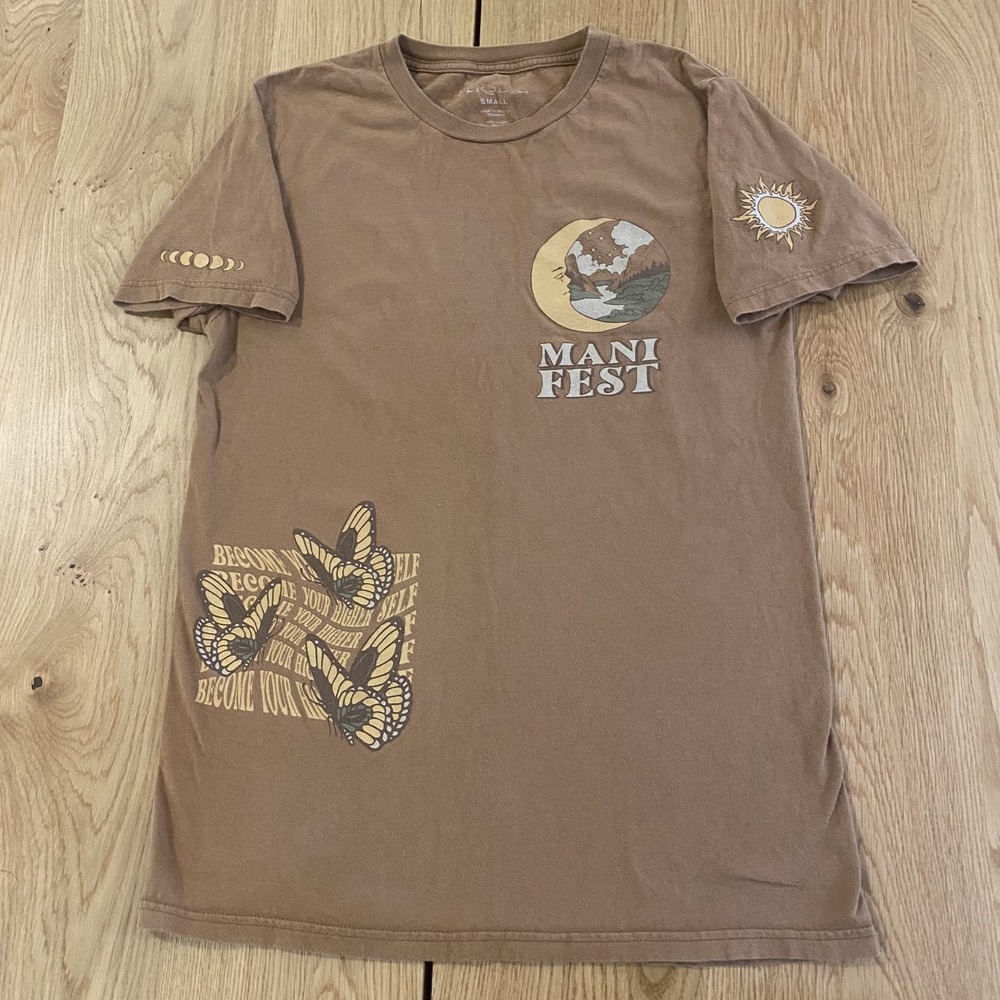 Persaya Manifest Become Your Higher Self Graphic T Shirt Brown Celestial Sz S